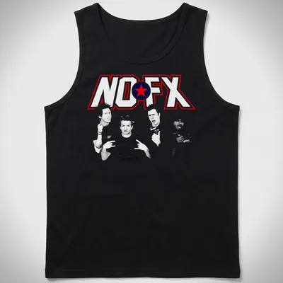 Bold NO FX logo T-shirt featuring red, blue, and white colors. — printed on a tank top