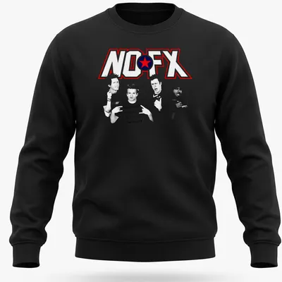 Bold NO FX logo T-shirt featuring red, blue, and white colors. — printed on a unisex sweatshirt
