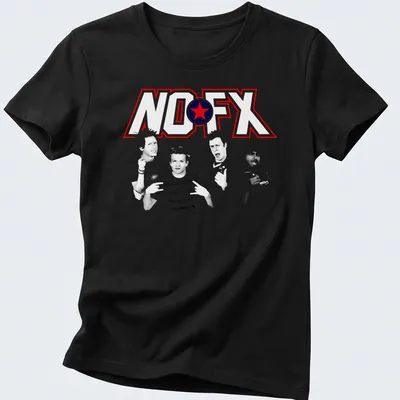 Bold NO FX logo T-shirt featuring red, blue, and white colors. — printed on a women's shirt