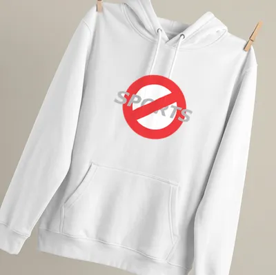 Bold graphic t-shirt featuring a prohibition symbol with 'No Sports' text — printed on a unisex hoodie