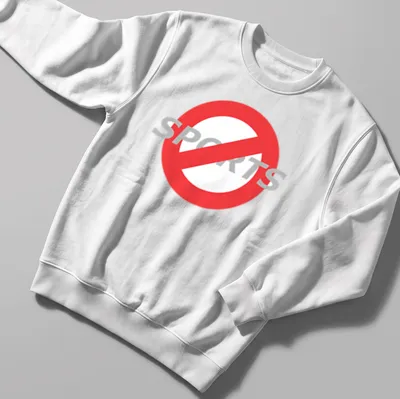 Bold graphic t-shirt featuring a prohibition symbol with 'No Sports' text — printed on a unisex sweatshirt