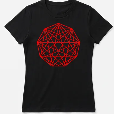 Abstract geometric nonagon pattern in red for King Gizzard fans — printed on a women's shirt