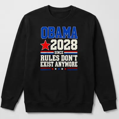 Bold retro political humor t-shirt with Obama 2028 slogan — printed on a unisex sweatshirt