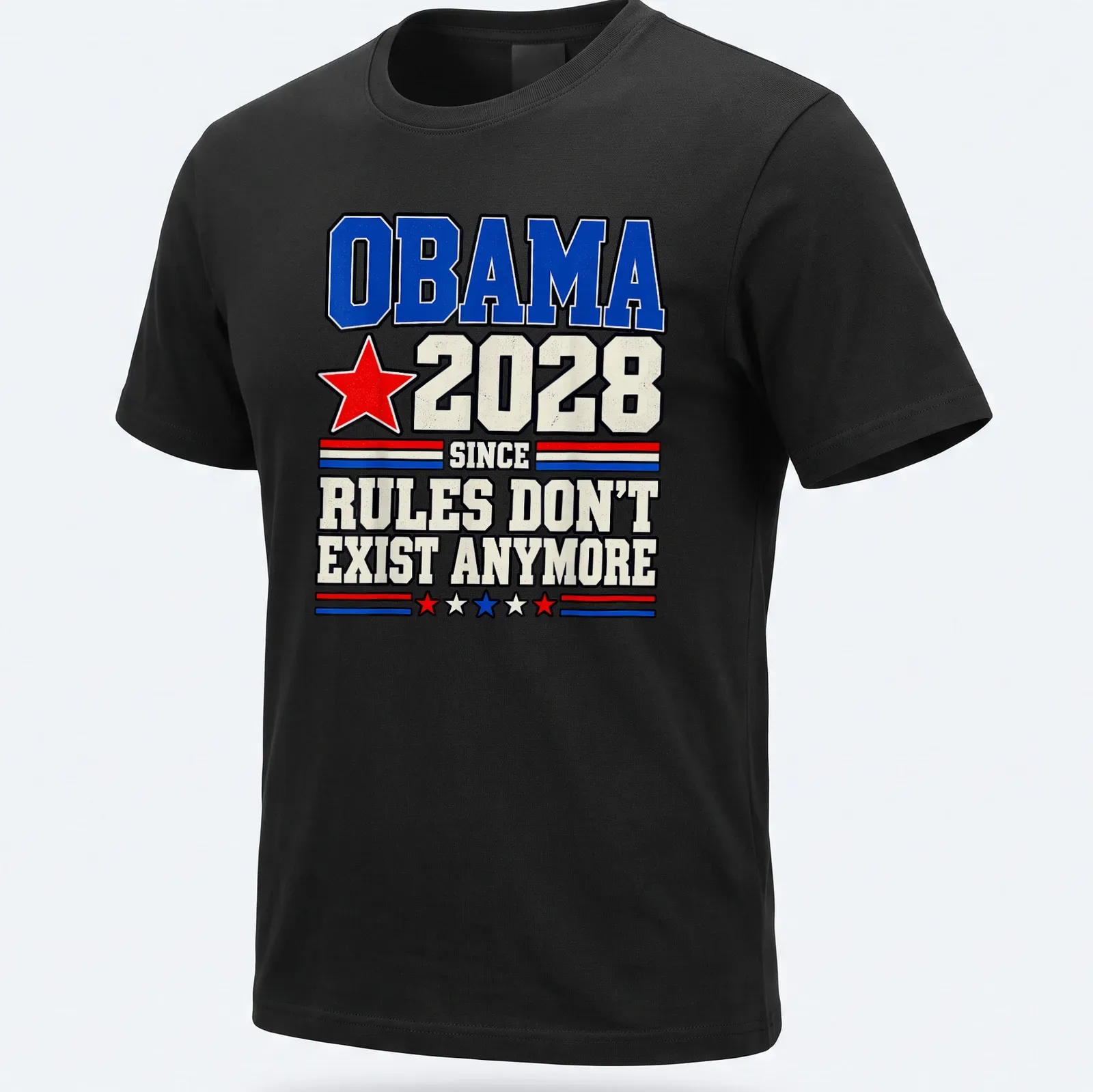 Bold retro political humor t-shirt with Obama 2028 slogan — printed on a unisex t-shirt