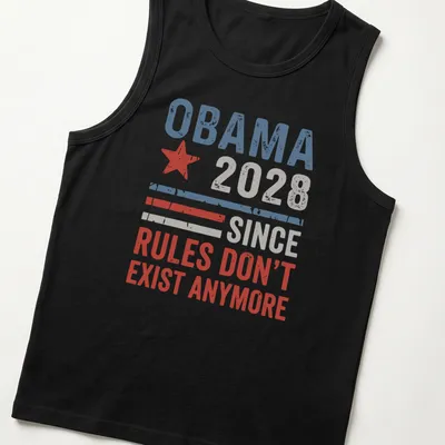 Vintage distressed T-shirt featuring political slogan about Obama 2028 — printed on a tank top