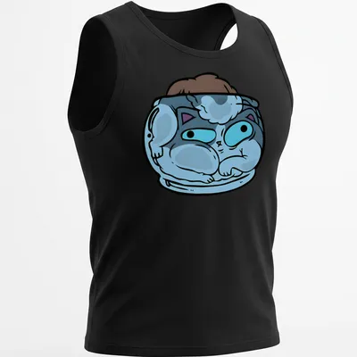 Kawaii design of a cat curled up in a tiny bed with soft colors — printed on a tank top