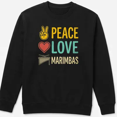 Retro distressed shirt with marimba and musical symbols in colorful text. — printed on a unisex sweatshirt