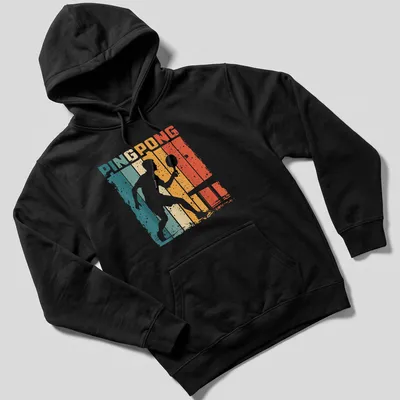 Vintage distressed t-shirt featuring a table tennis player with bold PING PONG text. — printed on a unisex hoodie