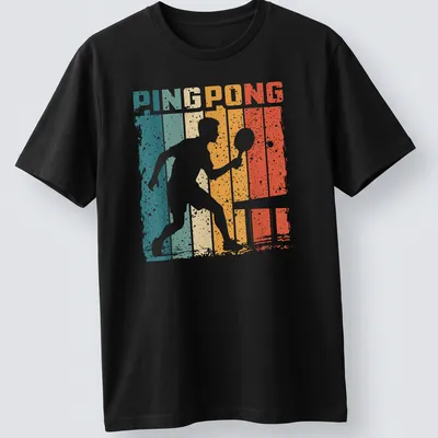 Vintage distressed t-shirt featuring a table tennis player with bold PING PONG text. — printed on a unisex t-shirt