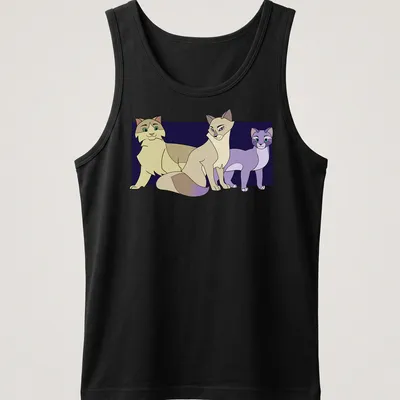 Cute cartoon cats with the text 'Pomefiore Cats' in playful script — printed on a tank top