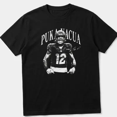 Vintage monochrome shirt featuring Puka Nacua, a football player for the Rams