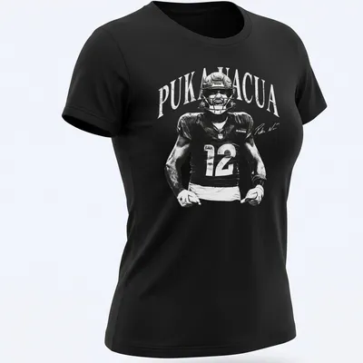Vintage monochrome shirt featuring Puka Nacua, a football player for the Rams — printed on a women's shirt
