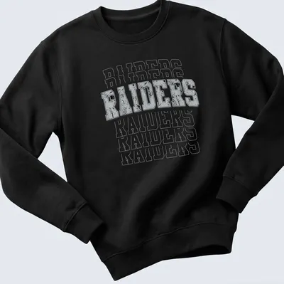 Vintage distressed Raiders t-shirt with bold lettering in gray, black, and white — printed on a unisex sweatshirt