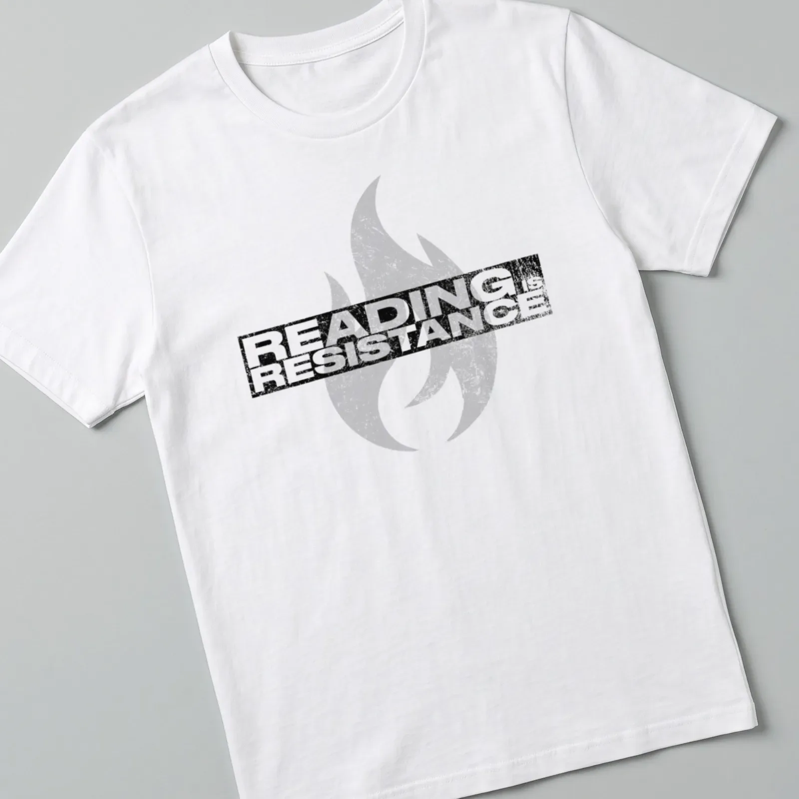 Grunge distressed t-shirt featuring motivational quote with flame design — printed on a unisex t-shirt
