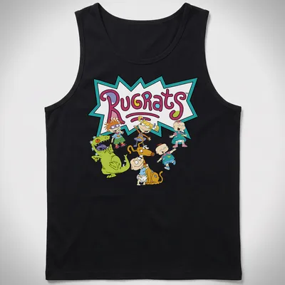 Colorful Rugrats cartoon characters t-shirt featuring the name in vibrant letters — printed on a tank top