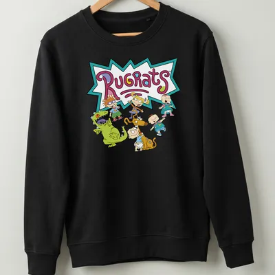 Colorful Rugrats cartoon characters t-shirt featuring the name in vibrant letters — printed on a unisex sweatshirt