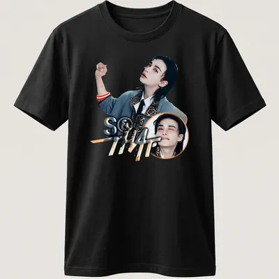 Playful graphic t-shirt featuring a young man and the text S&That in modern style — printed on a unisex t-shirt