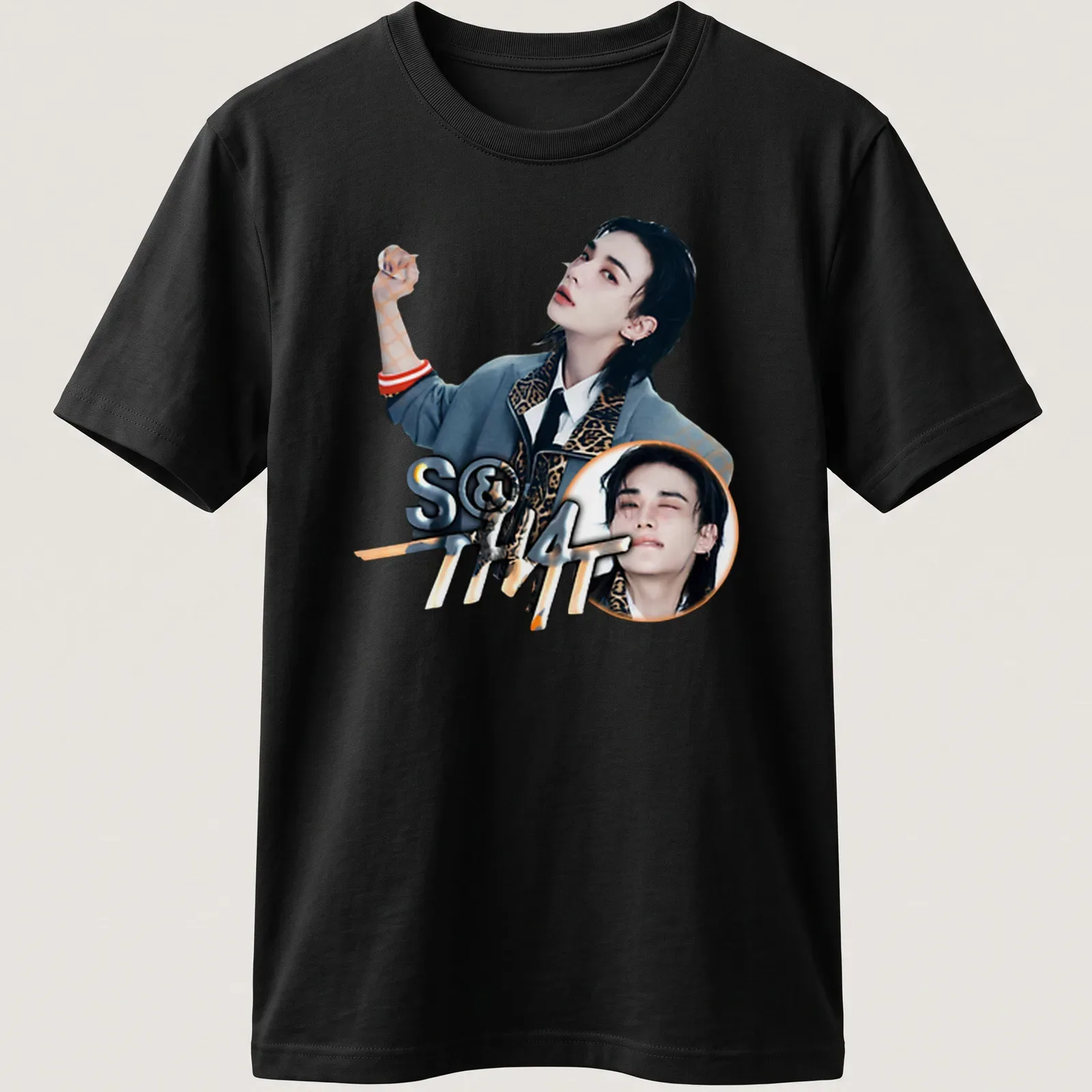 Playful graphic t-shirt featuring a young man and the text S&That in modern style — printed on a unisex t-shirt