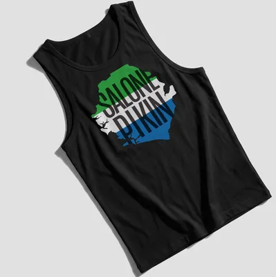Sierra Leone map t-shirt featuring bold graphic text and colors — printed on a tank top