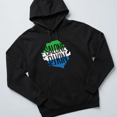 Sierra Leone map t-shirt featuring bold graphic text and colors — printed on a unisex hoodie