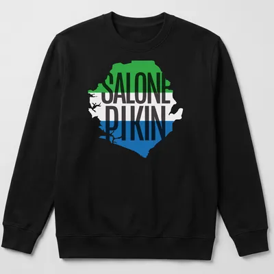 Sierra Leone map t-shirt featuring bold graphic text and colors — printed on a unisex sweatshirt