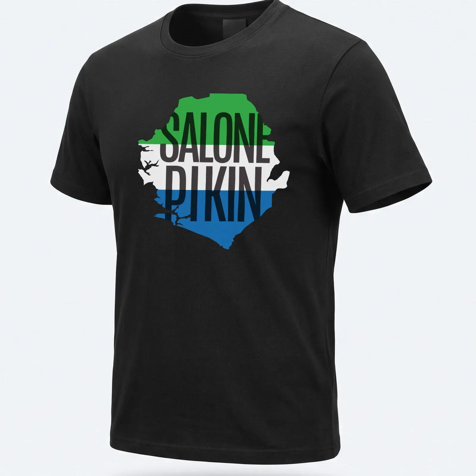 Sierra Leone map t-shirt featuring bold graphic text and colors — printed on a unisex t-shirt