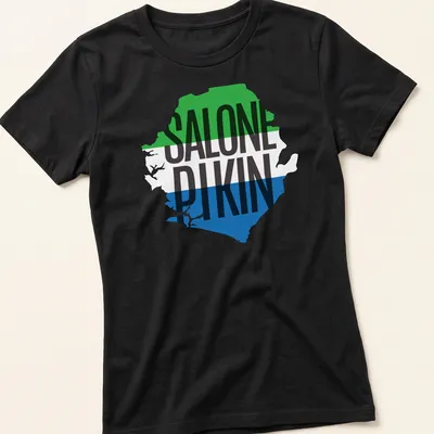 Sierra Leone map t-shirt featuring bold graphic text and colors — printed on a women's shirt