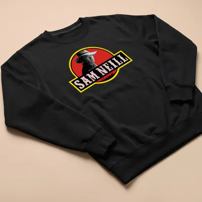 Vintage logo tee featuring Sam Neill's name and a man in a hat — printed on a unisex sweatshirt