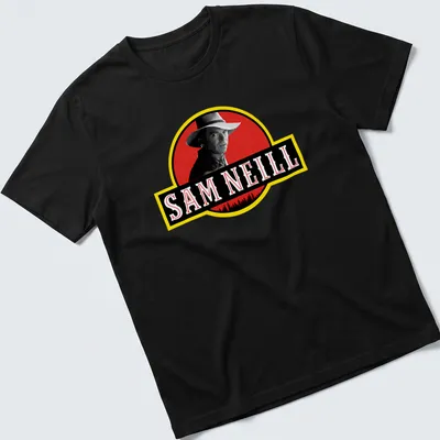 Vintage logo tee featuring Sam Neill's name and a man in a hat