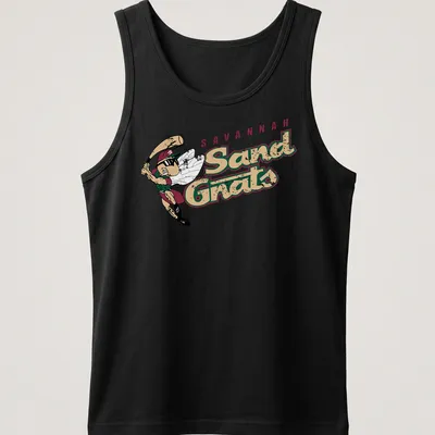 Vintage Savannah Sand Gnats tee featuring a whimsical baseball mascot with wings — printed on a tank top