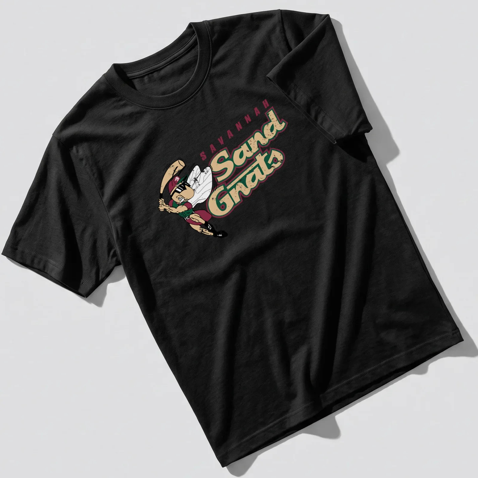 Vintage Savannah Sand Gnats tee featuring a whimsical baseball mascot with wings — printed on a unisex t-shirt