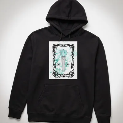 Illustrative design featuring a microphone with diamond top and 'SHAWOL' text. — printed on a unisex hoodie