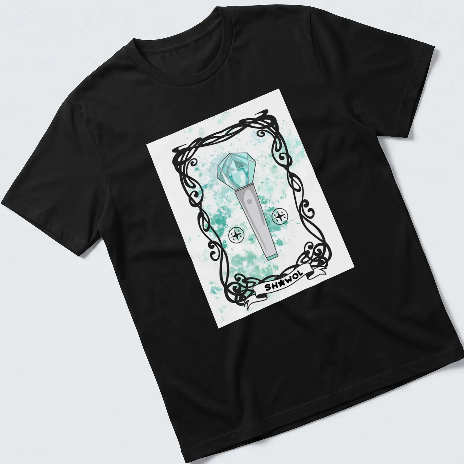 Illustrative design featuring a microphone with diamond top and 'SHAWOL' text. — printed on a unisex t-shirt