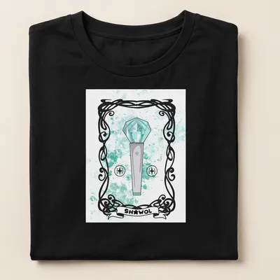 Illustrative design featuring a microphone with diamond top and 'SHAWOL' text. — printed on a women's shirt