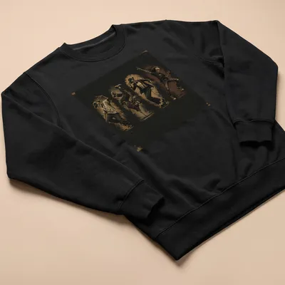 Vintage distressed t-shirt featuring dancing skeletons in black and cream — printed on a unisex sweatshirt