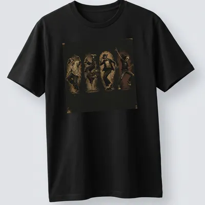 Vintage distressed t-shirt featuring dancing skeletons in black and cream — printed on a unisex t-shirt