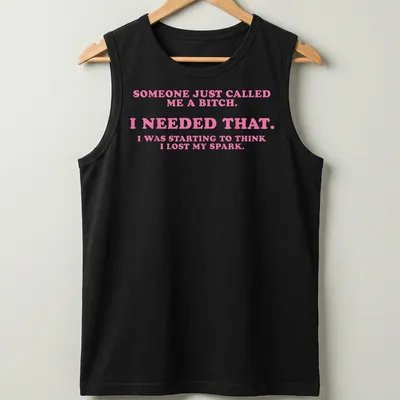Bold slogan t-shirt featuring playful text in pink and white — printed on a tank top