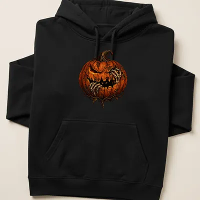 Detailed illustration of a scary pumpkin with the text 'Something Inside' in orange and black — printed on a unisex hoodie