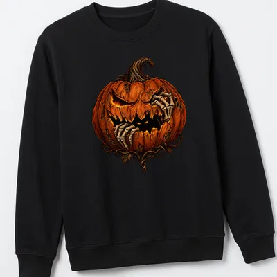 Detailed illustration of a scary pumpkin with the text 'Something Inside' in orange and black — printed on a unisex sweatshirt