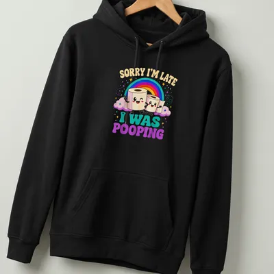 Kawaii-style shirt featuring pastel-colored toilet paper rolls and humorous text — printed on a unisex hoodie