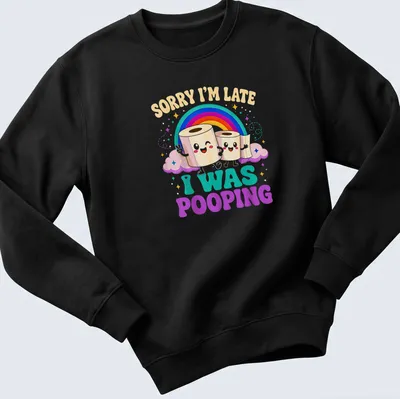 Kawaii-style shirt featuring pastel-colored toilet paper rolls and humorous text — printed on a unisex sweatshirt