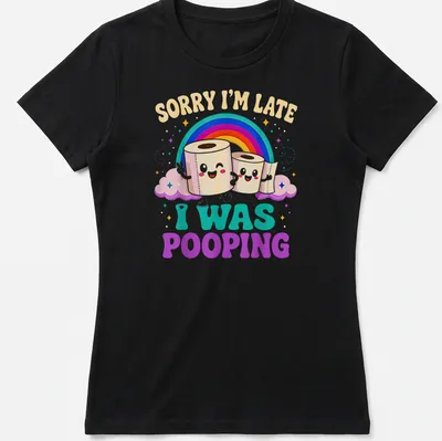 Kawaii-style shirt featuring pastel-colored toilet paper rolls and humorous text — printed on a women's shirt