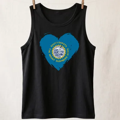 Distressed heart design featuring the South Dakota state flag and text — printed on a tank top