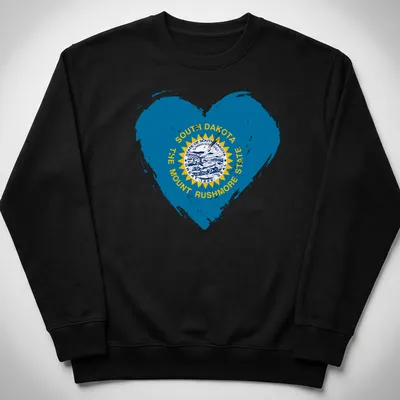 Distressed heart design featuring the South Dakota state flag and text — printed on a unisex sweatshirt