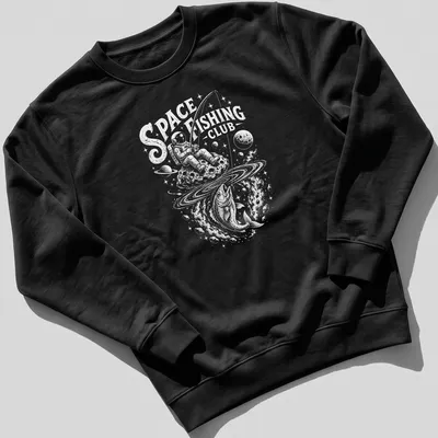 Illustration of an astronaut fishing in space with a cosmic background — printed on a unisex sweatshirt