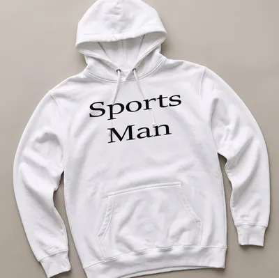 Bold serif print of 'Sports Man' on a black and white — printed on a unisex hoodie