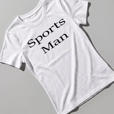 Bold serif print of 'Sports Man' on a black and white — printed on a women's shirt