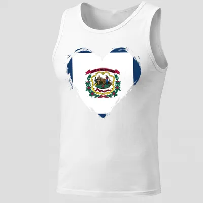 Distressed heart design featuring the West Virginia state flag colors and text. — printed on a tank top