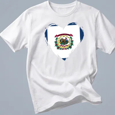 Distressed heart design featuring the West Virginia state flag colors and text.