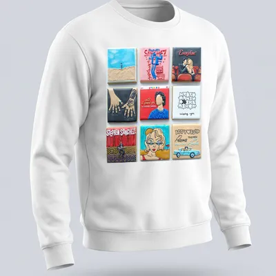 Colorful pop art shirt featuring Stephen Sanchez and lyrics in vibrant colors — printed on a unisex sweatshirt